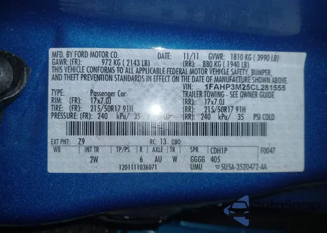 2012 Ford Focus Sel z USA, uszkodzony, nr VIN 1FAHP3M25CL281555